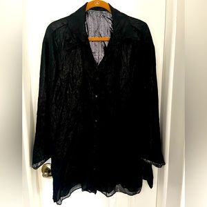 Black and silver sheer button-down collared top